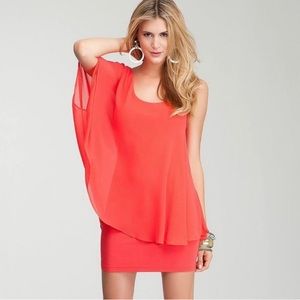 Matilda Coral mini dress, shoulder flutter sleeve